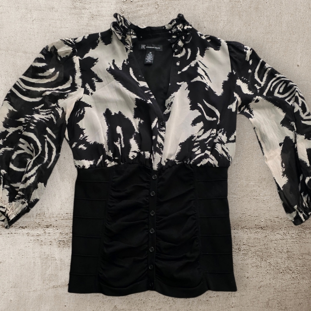 INC International Concepts Women’s Silk Blend Ruched Button Front Blouse-Size 10